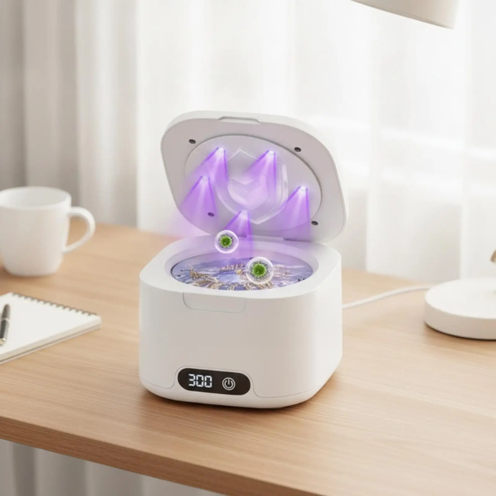 Acoustic Cleaner Cleaner with Compact Acoustic Cleaner Cleaner with Lights Portable Machine for Jewelry, Dentures, Travel