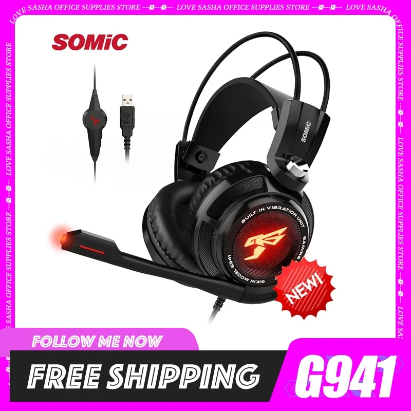 

Somic G941 Gaming Headset USB Wired Sound Vibration Amplify Sound Headphone With Mic Led Light For Ps5 Ps4 Pc Laptop Computer