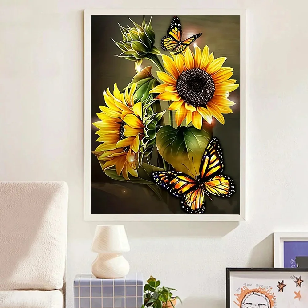 Huacan Diamond Embroidery Sunflower Cross Stitch Kit Full Mosaic Butterfly Home Decorative Rhinestone Pictures