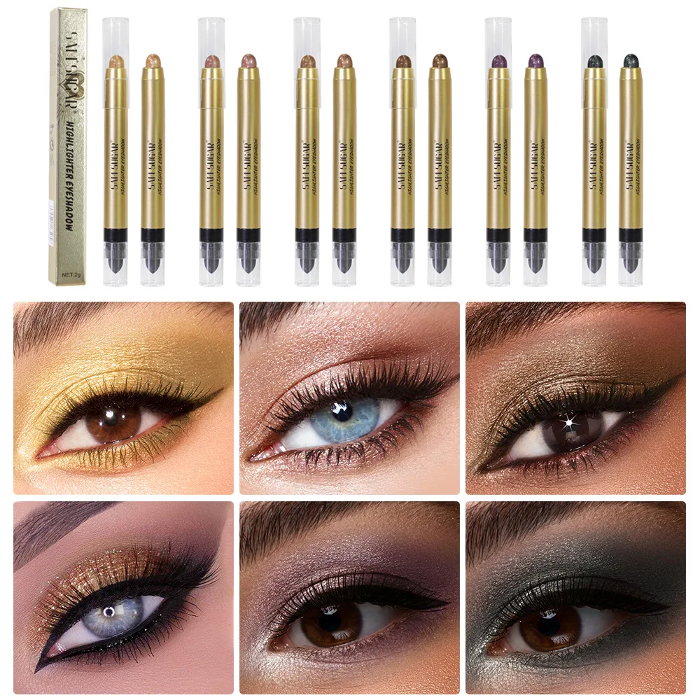 デュアルエンド ハイライター スティック パール光沢 シマー コントゥア＆グロー アイシャドウ ペンシル ワンスワイプ アプリケーション 長時間持続する美しさ