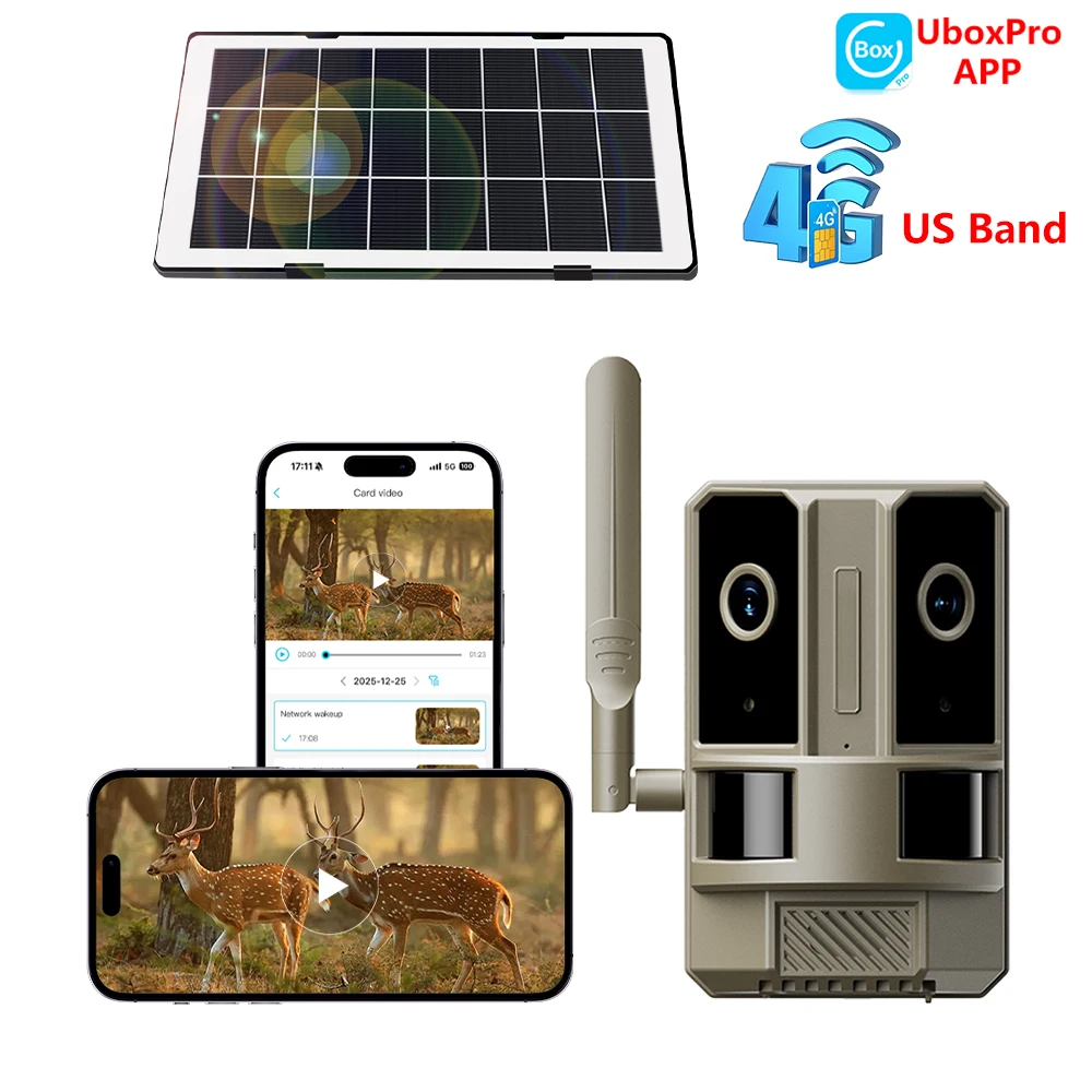 US 4G LTE Cellular 2-Lens 2-PIR 4MP No Visible Light Night Vision Solar Hunting Trail Wildlife Game Security Camera Outdoor