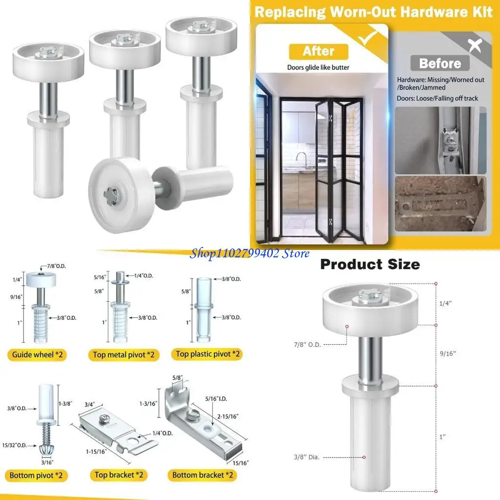 547F 2 Set Bi-Fold Closet Door Hardware Repair Kits Stainless Steel Barn Door Hardware Track Sliding Closet Door Accessories