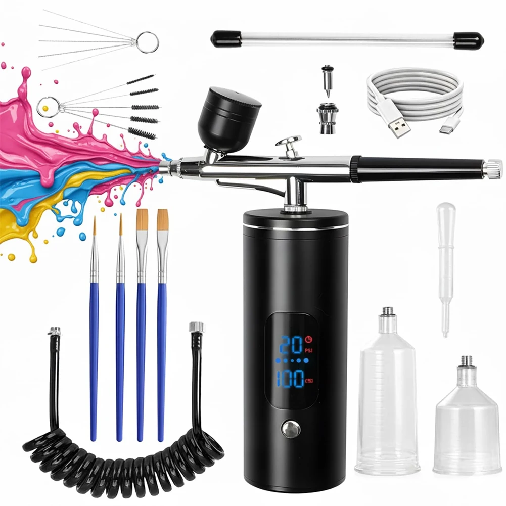 kit-aerografo-n96rbg-con-compressore-d'aria-aerografo-cordless-ad-alta-pressione-30-psi-batteria-ricaricabile-da-6000mah-per-pittura-e-modellismo