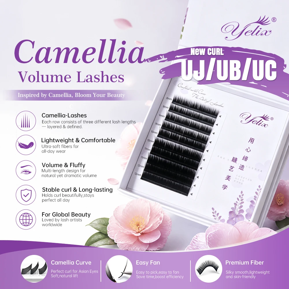 Yelix Camellia Lash Clusters Eyelash Extensions Matte Black Fluffy Volume False Lashes Stable Curl Long Lasting Professional Use
