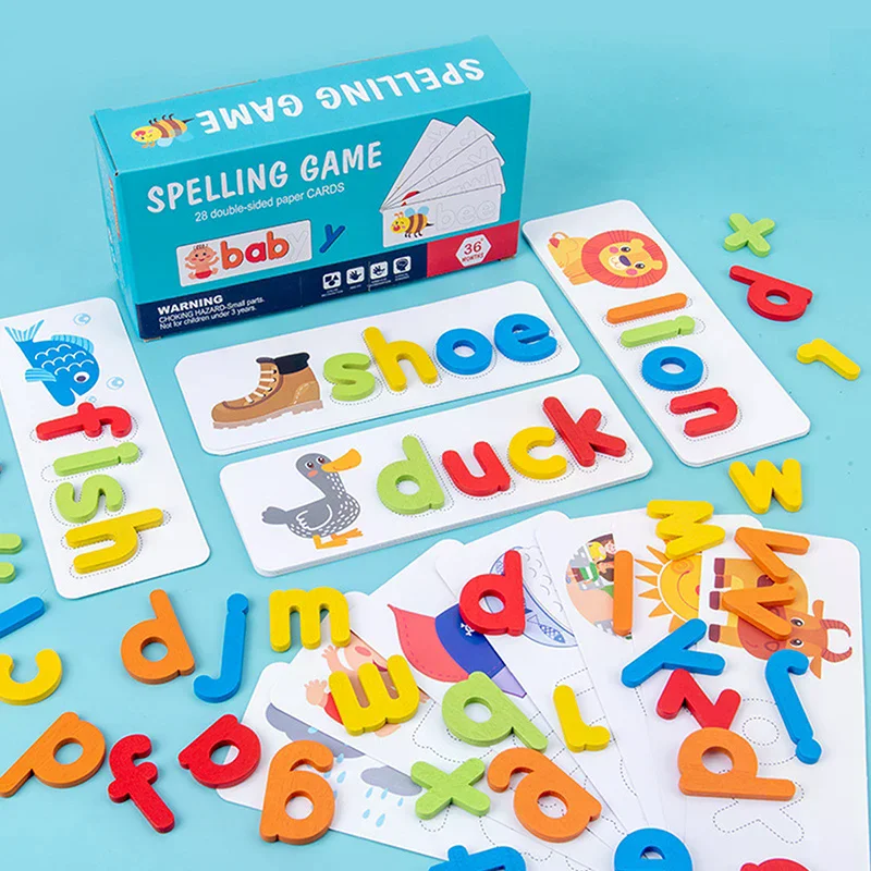 Kids Wooden Puzzle Cartoon Animal See & Spell Learning Toys Alphabet Sight Words & Matching Letter Games Gift For Kids Toy