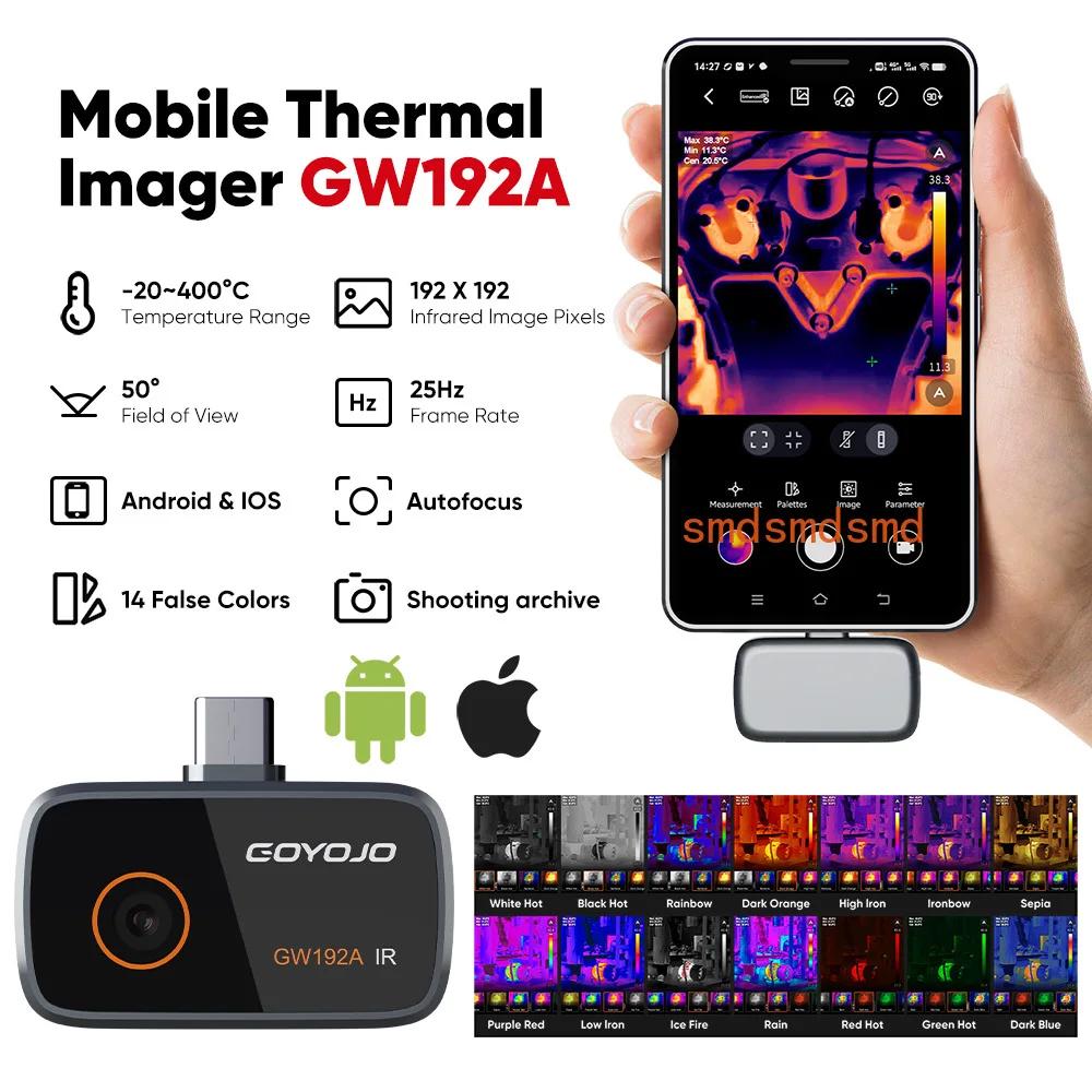 192*192 Android Type-C Thermal Imager 25Hz Mobile Thermal Imaging Camera for Solar Panel Power Device Pipe Heating Fault Detect