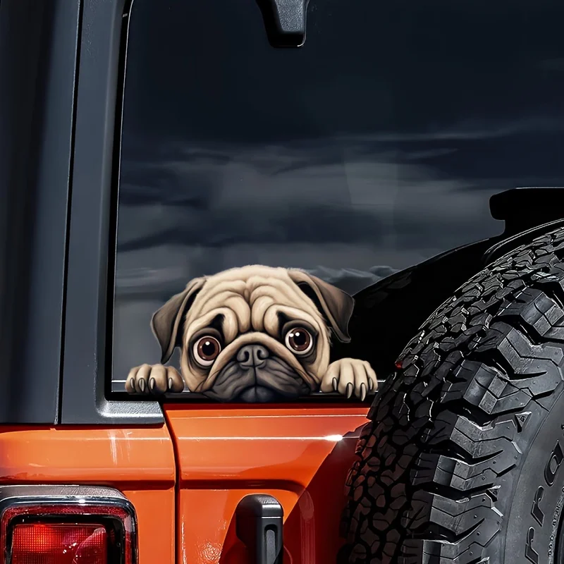 DK114# The Pug Lying on the Window Car Stickers Funny Creative Waterproof Vinyl Decal Motorcycle Decorative Accessories