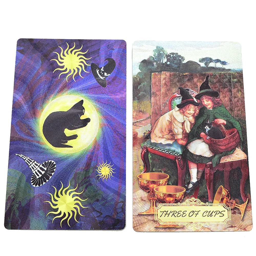 Gold Foil Witch Tarot Cards with Guide Book English Waterproof Card Game Poker Divination Emotional Interactive Board Game