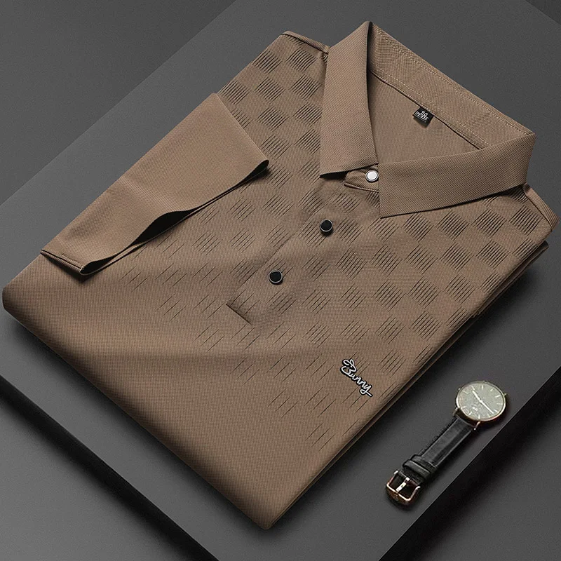 

2023 Summer Plaid POLO Shirts Men Short Sleeve T Shirt for Men Fashion Business Social Casual T Shirt Turn Down Collar Tee Tops