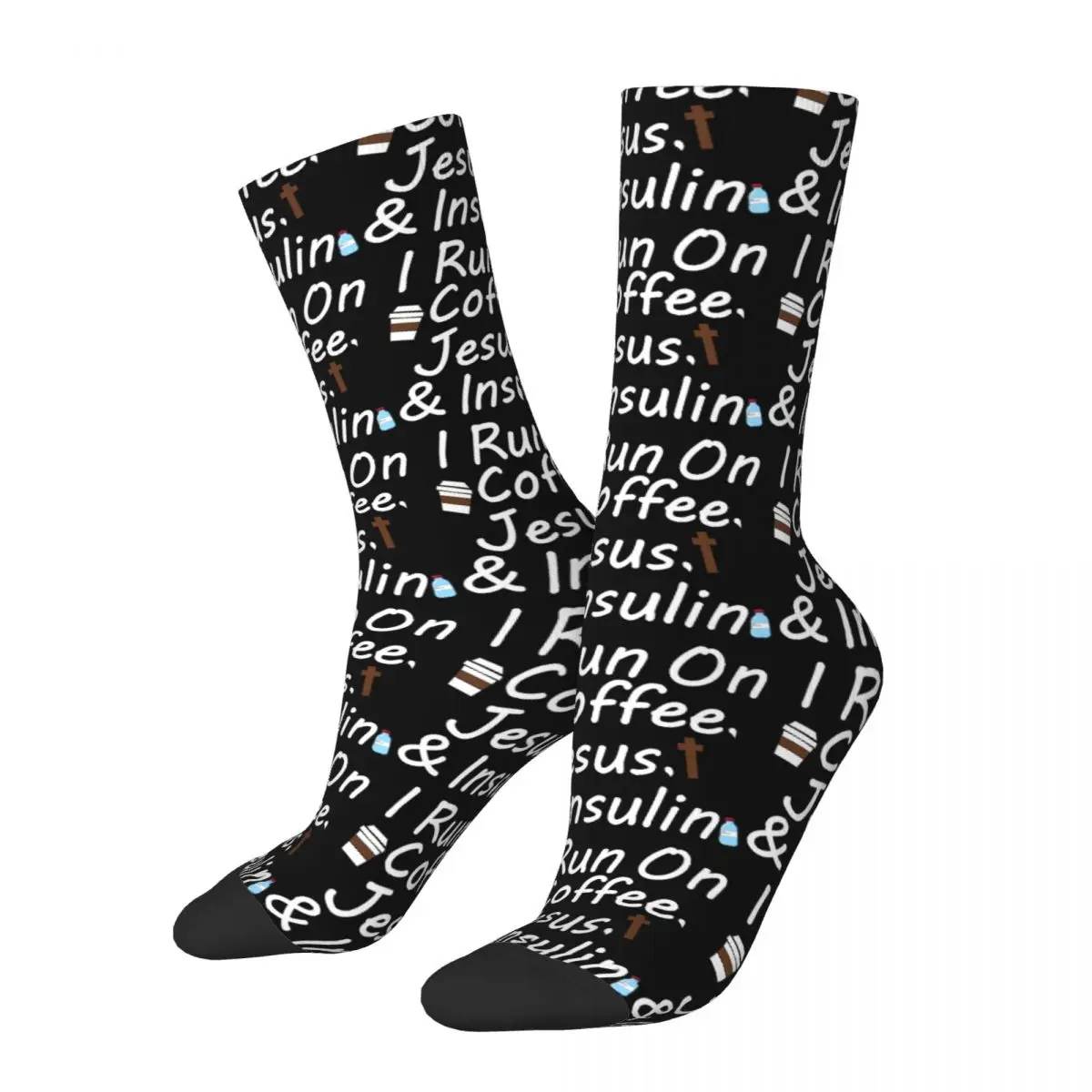 

I Run On Coffee, Jesus, And Insulin Socks Harajuku Super Soft Stockings All Season Long Socks Accessories for Man Woman Gifts