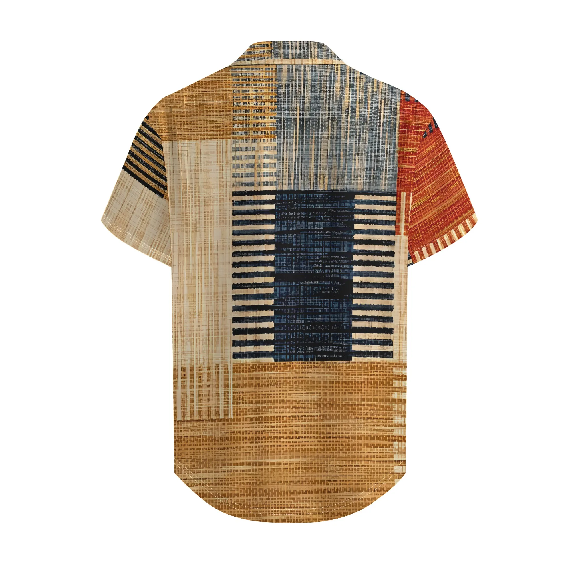 YEAE Vintage Woven Patchwork Print Shirt for Men Summer Casual Short Sleeve Top