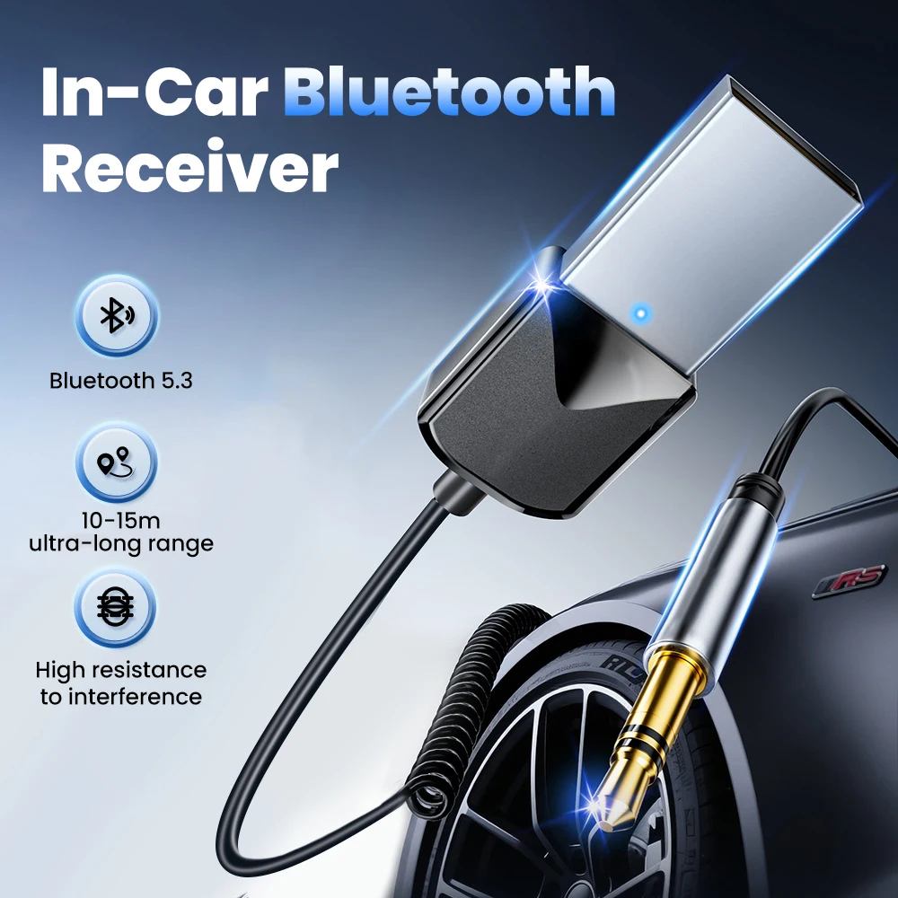 Car Bluetooth 3.5mm Audio Receiver NE-LY001 Bluetooth5.3 Wireless HiFi Hands Free Call Navigation AUX Compact Plug and Play Wire
