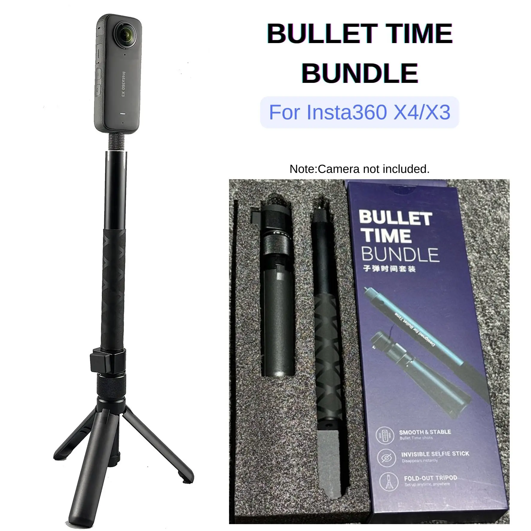 Bullet Time Rotating Handle Tripod  Rotating Grip For insta 360 x4/x3 DJI Pocket 3 Gopro Universal Selfie Stick  Action Camera