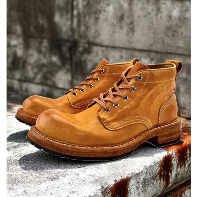 

Мужские повседневные ботинки Goodyear из натуральной кожи с широкой головкой, потертые конские кожаные кроссовки для работы на открытом воздухе, прогулочные спортивные кроссовки