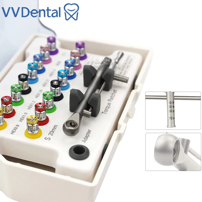 

Dental Implant Torque Wrench Screwdriver Prosthetic Kit Ratchet Drivers with 16pcs Screw Driver Implant Repair Tools