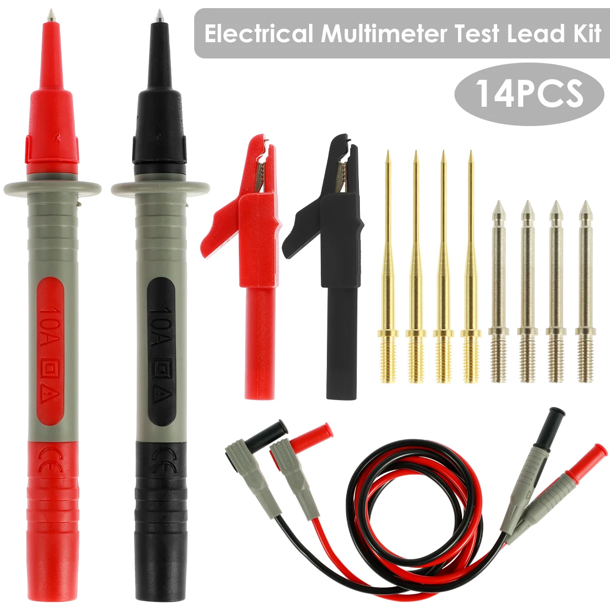 14Pcs Electrical Multimeter Test Lead Kit Universal Probe Alligator Clips Set 1000V 10A Silicone Double Insulated Probe Test