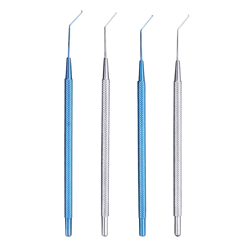 Microinstrumentos oftálmicos de aleación de titanio, gancho de posicionamiento de cristal no chapado, gancho de posicionamiento, codo redondo de cabeza en T, nuevo