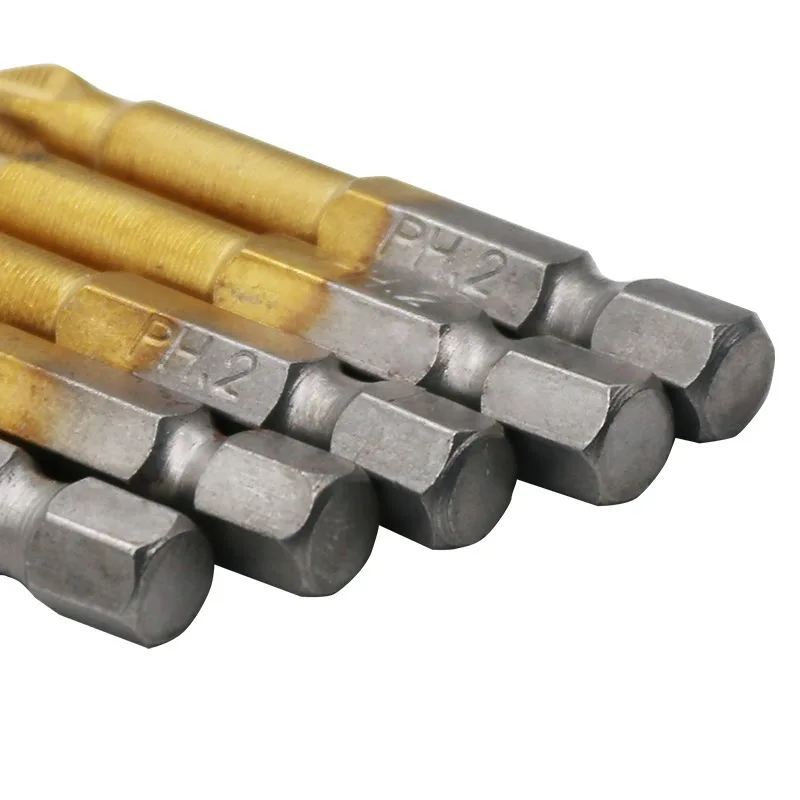 5 ~ 10pc 1/4 "punte per cacciavite elettrico antiscivolo con gambo esagonale punte per cacciavite rivestite in titanio punta per cacciavite elettrico magnetico PH2