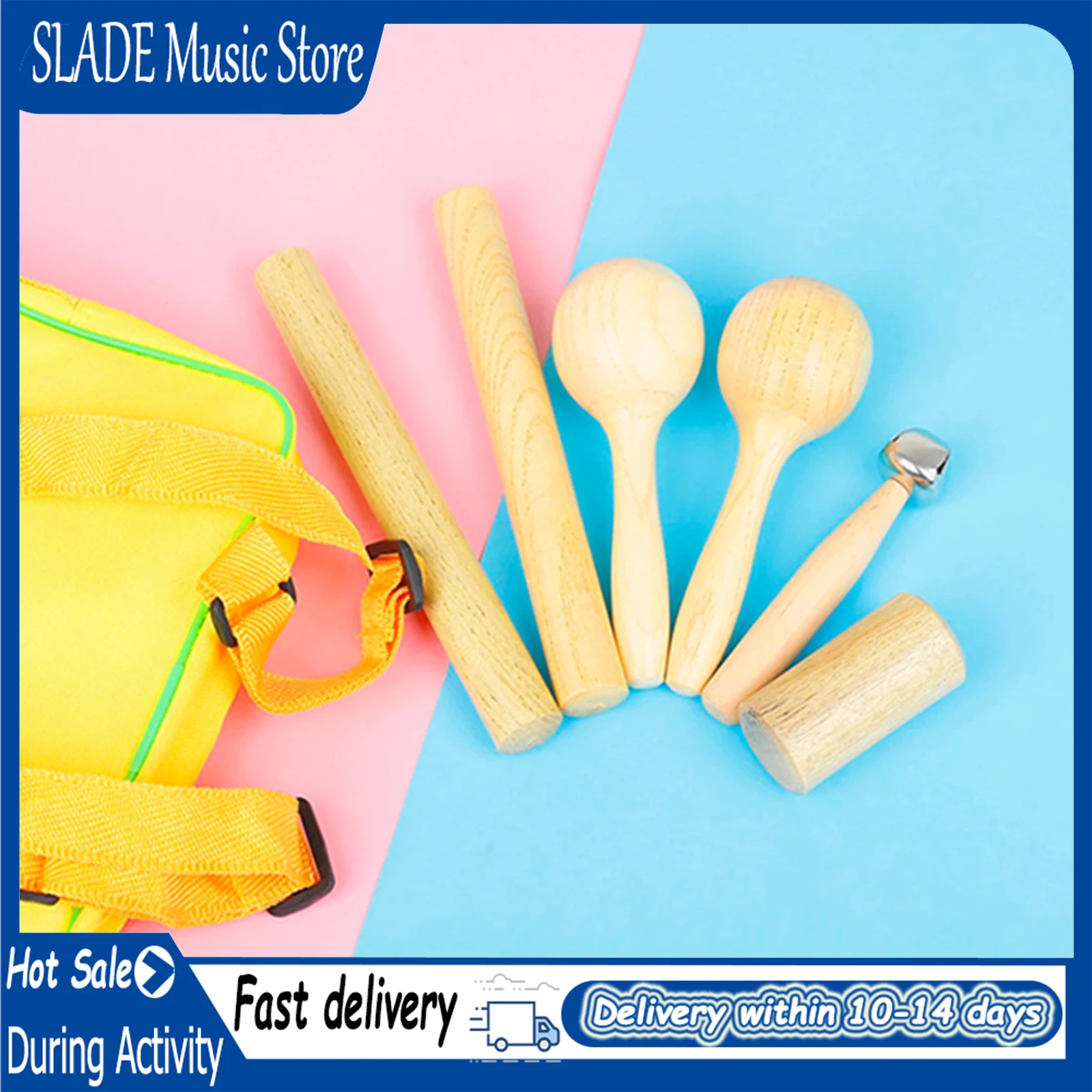 

Набор из 4 деревянных ударных инструментов Орфа: 1 пара ритмических палочек, 1 палочка-маракас, колокольчики — развивающие инструменты для раннего обучения