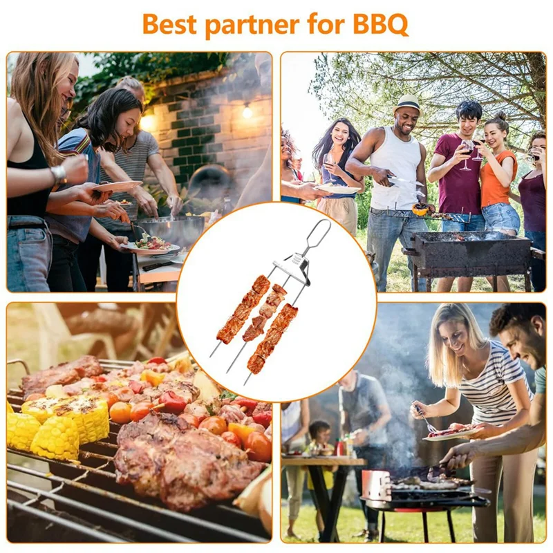 

ABUL-2Pcs Stainless Steel Kabob Skewers 3-Prong Kabob Skewer Stainless Steel Withsilicone Brush