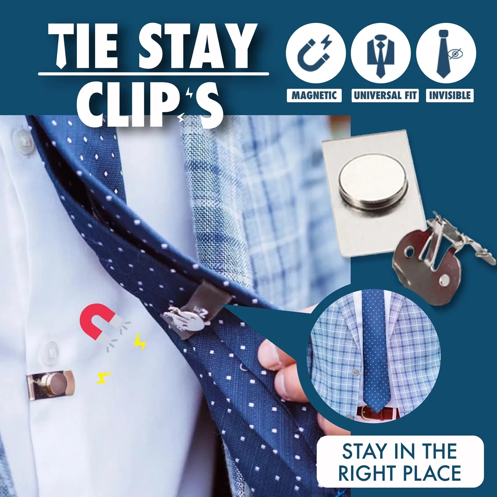 1pc Tie Stay Clips Invisible Magnetic Stainless Steel Anti-wrinkle Cufflinks Anti-floating And Anti-swing Tie Holder Clips