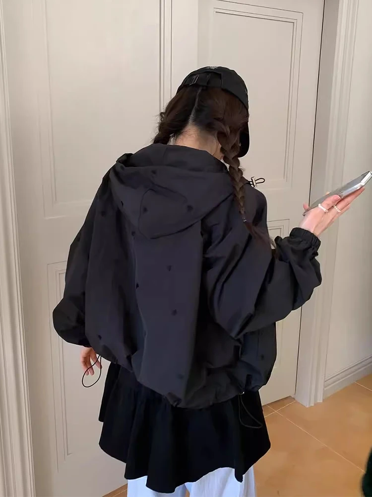 Chaqueta Cortavientos Informal Hoada con Estampado de Corazón Bordado, Estilo Juvenil y Dulce, Nueva Colección de Otoño, Pr...