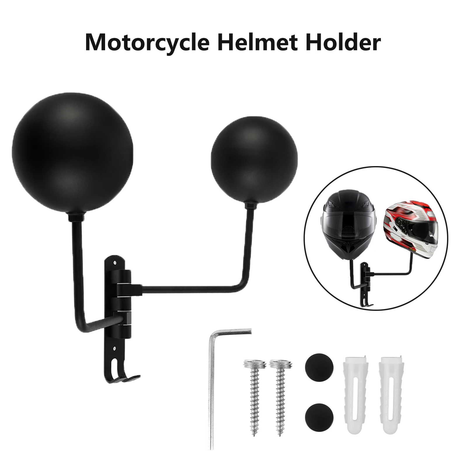 

Motorcycle Helmet Stand Wall Mounted 180° Swivel Helmet Hanger With Hook Metal Double Ball Helmet Stand Helmet Accessories