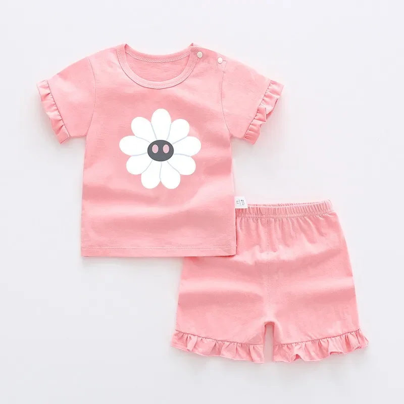 2PC Baby Set Short Sleeve Tops+shorts Newborn Girl Cotton Infant Tshirt Pants Clothes Summer Kids Boys Girls Sports Suit