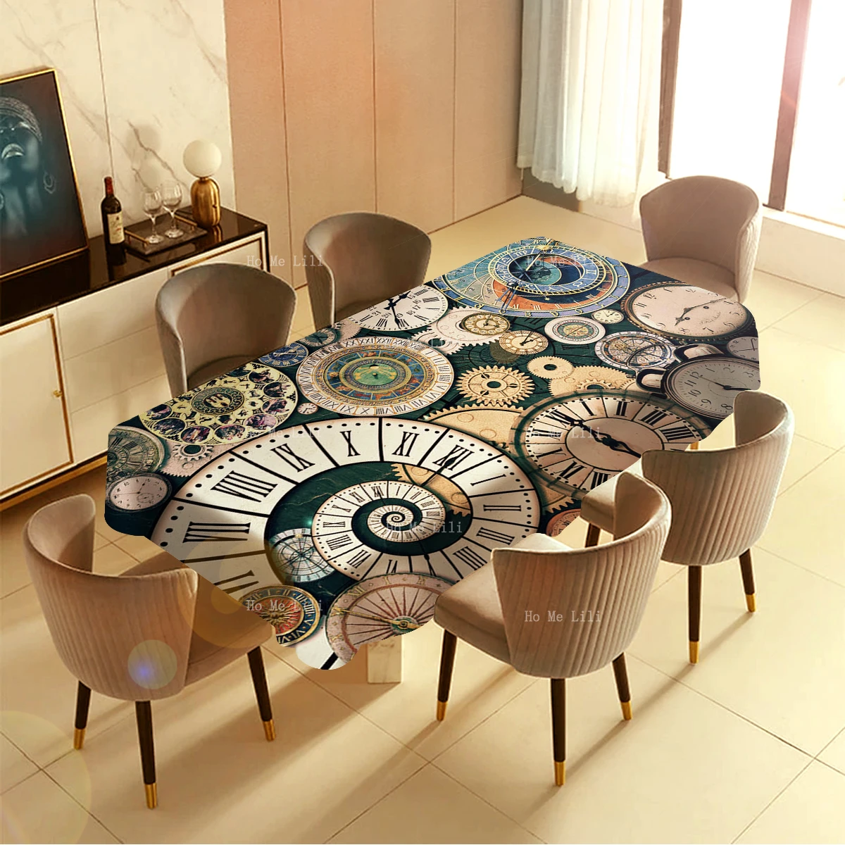 Prague Astronomical Time Machine Vintage Industrial Clocks And Gears Steampunk Tablecloth By Ho Me Lili For Tabletop Decor