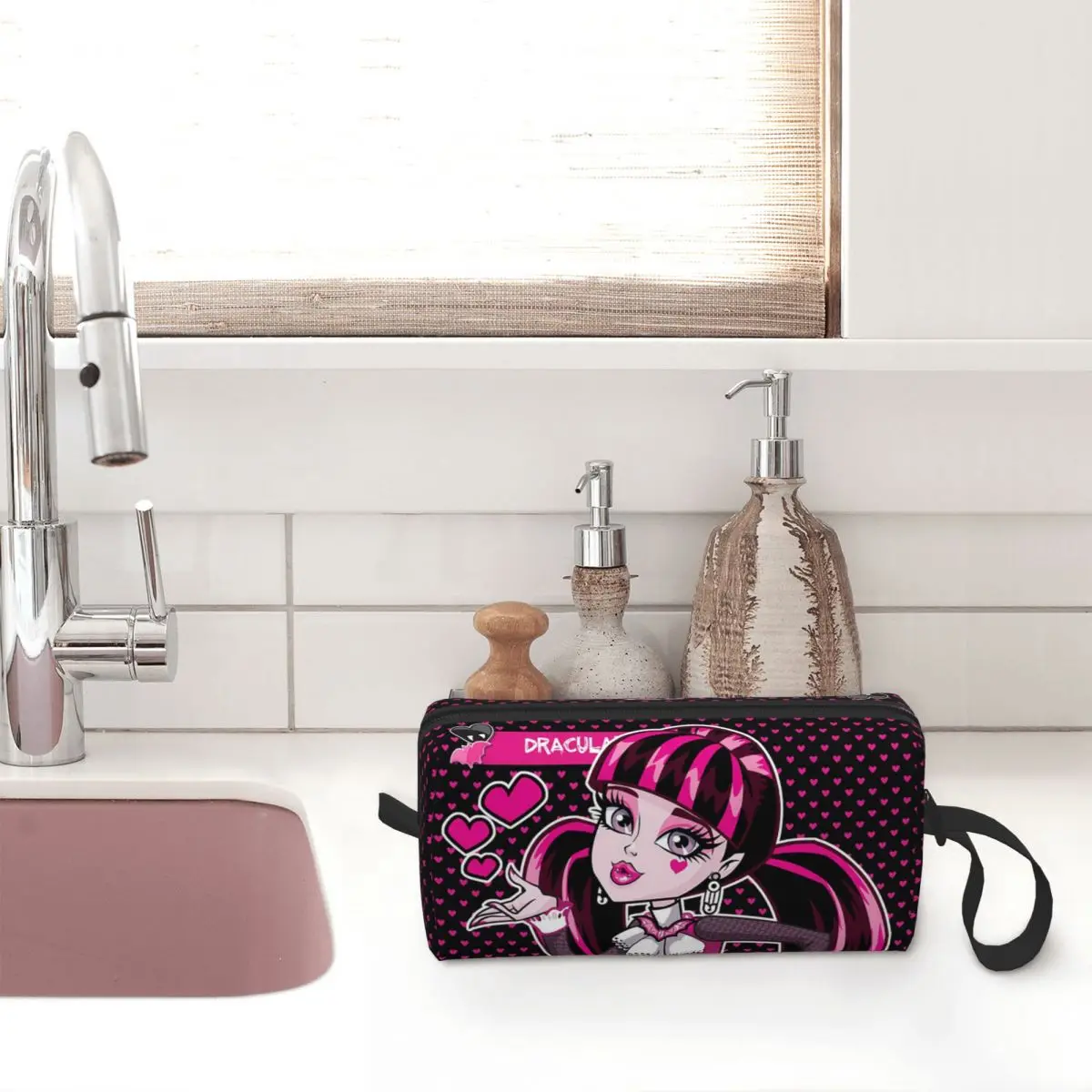 Cute Draculaura Monster High Makeup Bag Travel Cosmetic Bag for Men Women Cartoon Toiletry Bags Dopp Kit