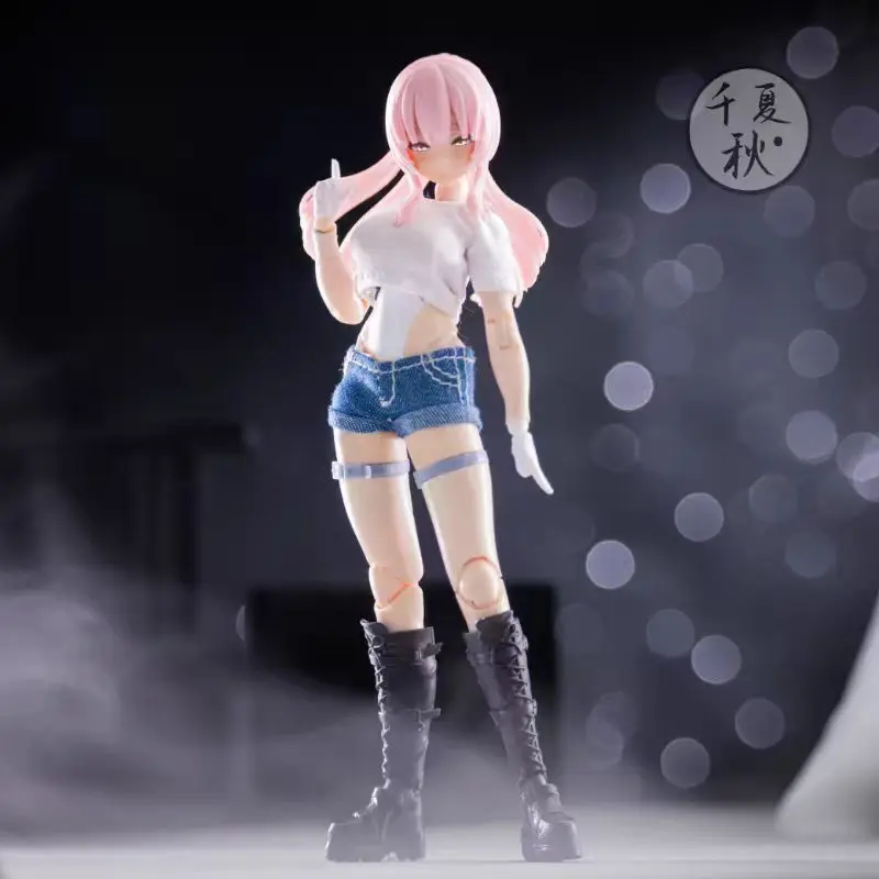 

(ONLY CLOTHES) Белая футболка 1/12 + джинсовые шорты для 12-дюймовой женской Figma Gynoid