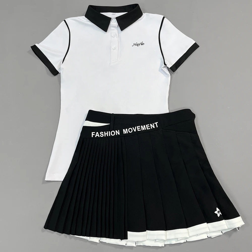 Golf Women's Summer Short-sleeved Top Color Contrast Slim-fit Quick-drying Polo Shirt High-end Outdoor Leisure Sports Suit