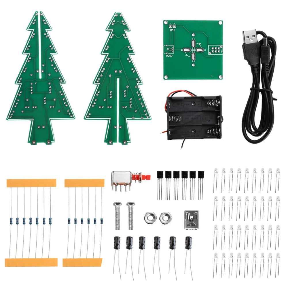 Xmas Tree DIY Kits RGB LED Flashing Tree DIY Kits Electronics Soldering Colorful 3D for Soldering Practice Exercise Part Kit