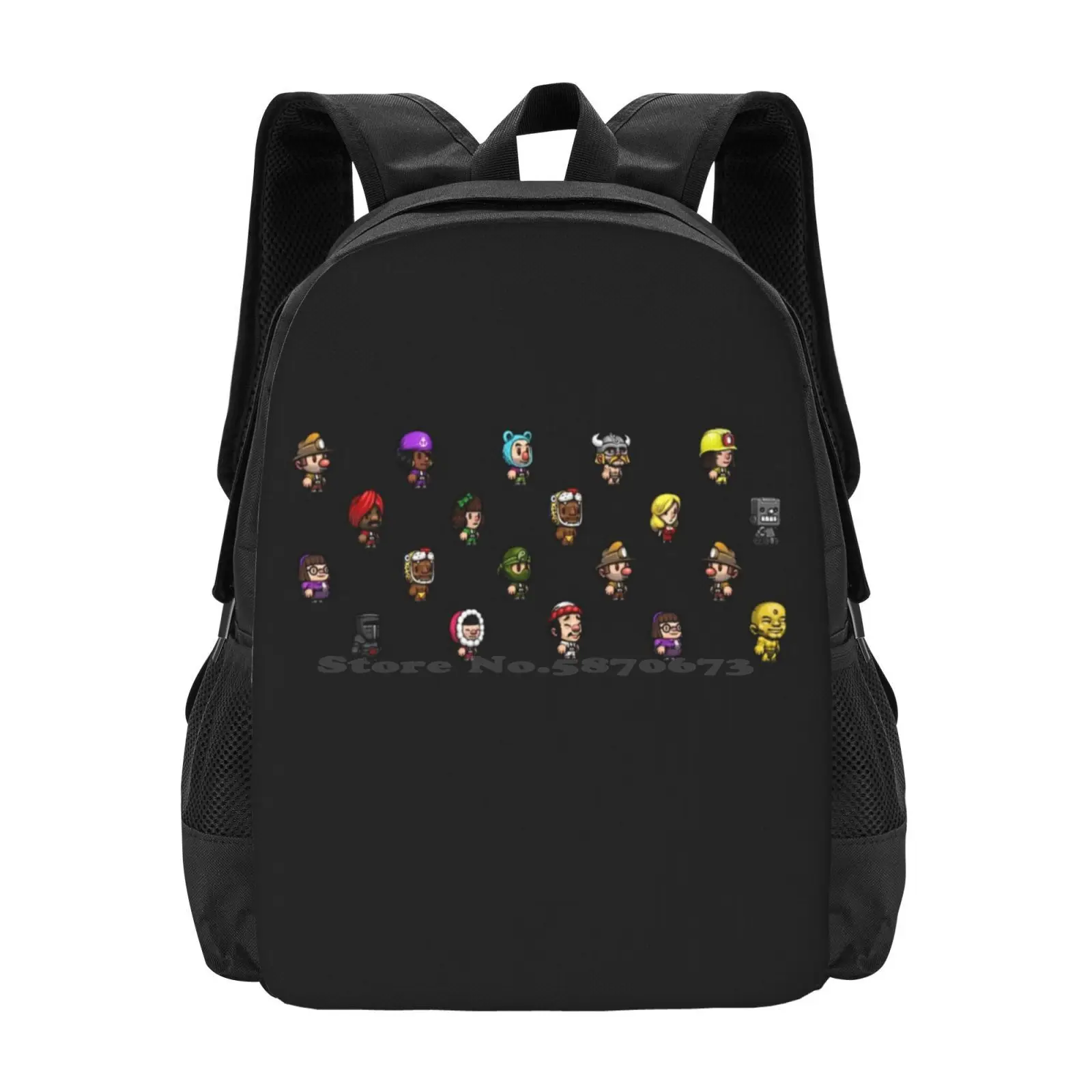 Spelunky 2 Characters Pattern Classic School Bag Big Capacity Backpack Laptop Sprite Sheet Spritesheet Ana Custom Margaret