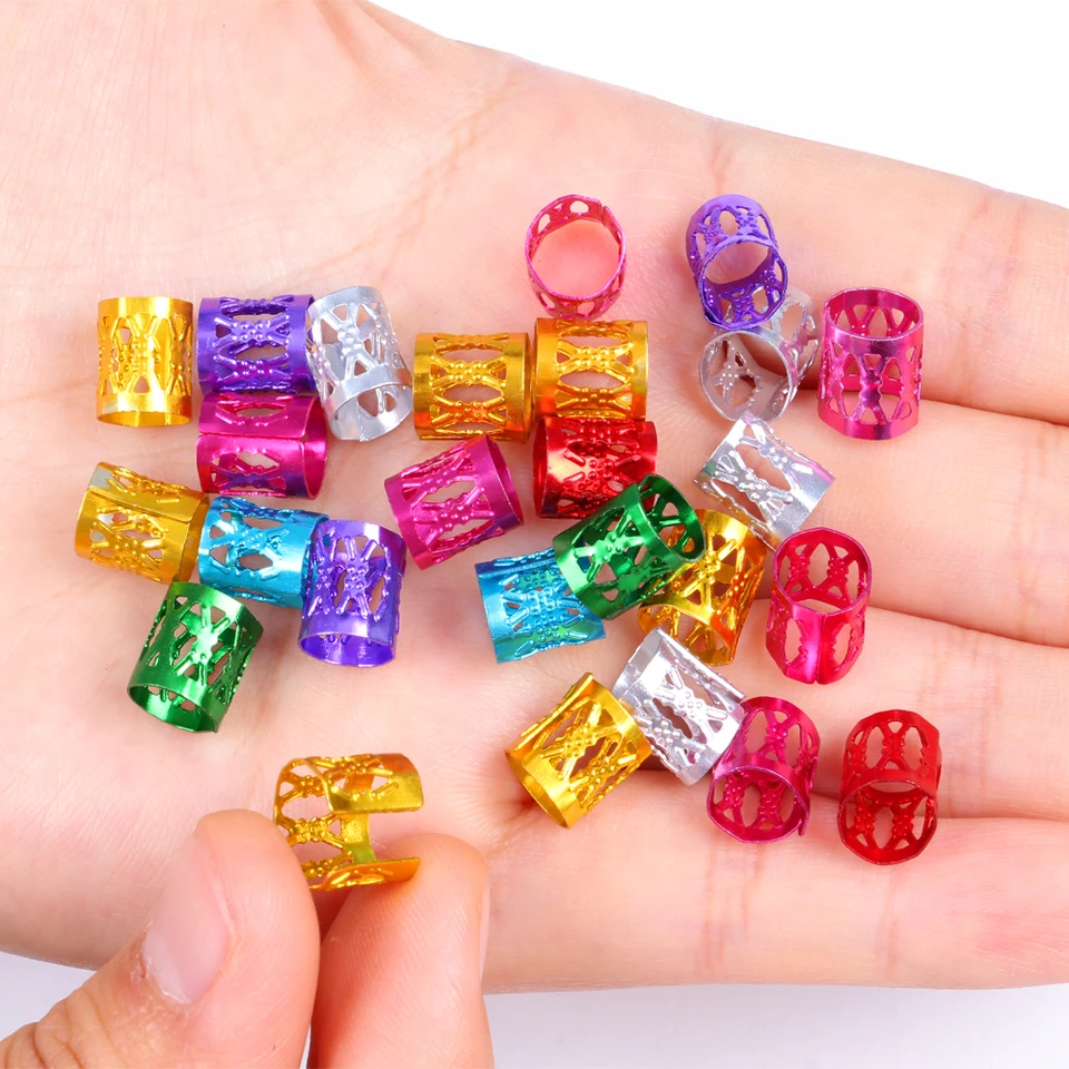 50 Piezas Anillos para Cabello Huecos Accesorios, Cuentas para Mujer Chicas DIY Metal Anillos para Trenzas Pinzas para Dreadlocks 5
