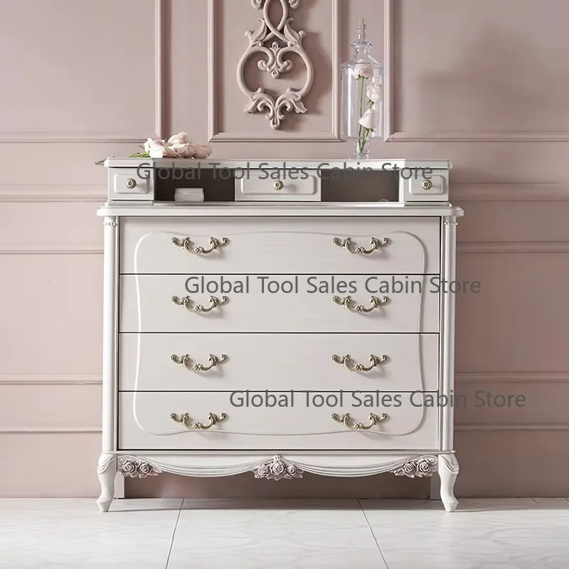 French Classic Bedroom Furniture Bedside Cabinet with Mirror And Drawers Wooden Chest of Drawers for Bedroom Storage