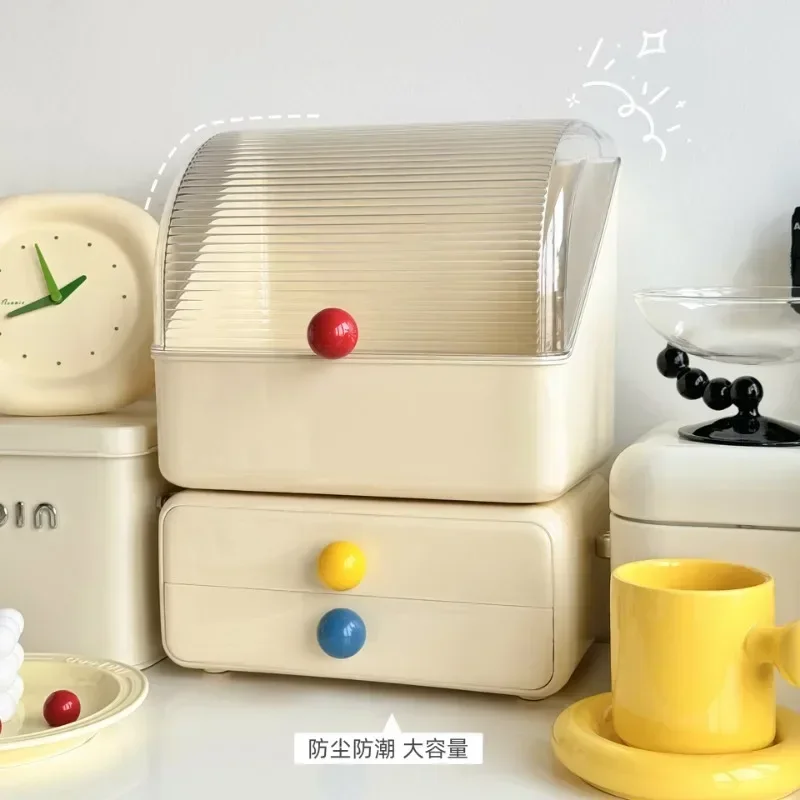 

Hot Cream Wind Dopamine Color Cosmetics Facial Mask Storage Box Dresser Desktop Makeup Brush Dust-proof Household