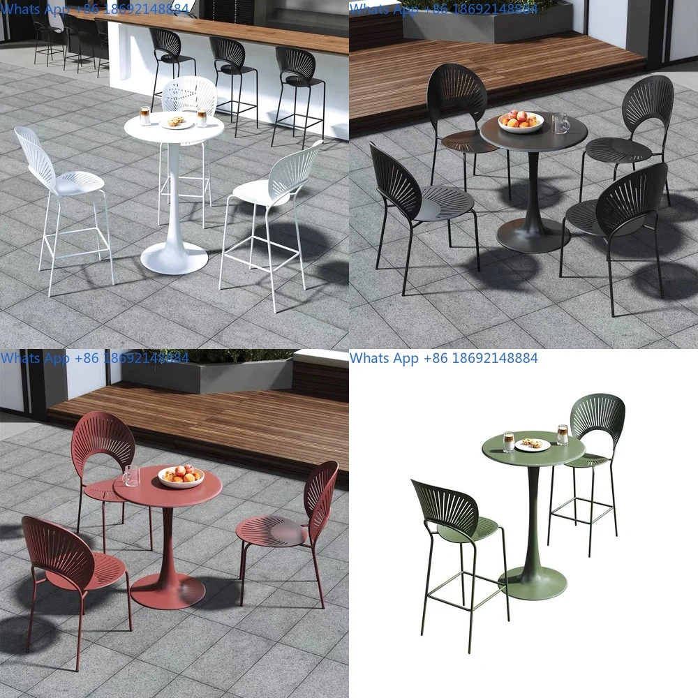 

Outdoor Bar Stool with Backrest Metal Shell Chair for Patio and Home Use