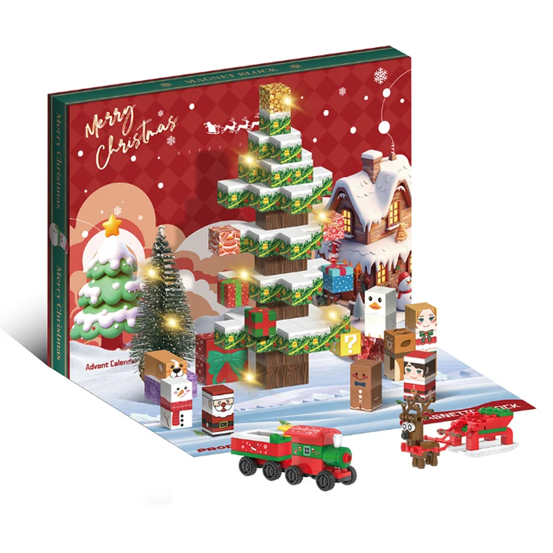 

Christmas Theme Magnetic Building Block Countdown Calendar Blind Box World Mine Assembly Cube Christmas Toys