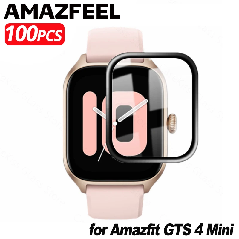 100 pçs filme para amazfit gts 4 mini/gts 4 protetor de tela filmes 3d capa completa gts 4 mini relógio inteligente protetor tpu acessórios
