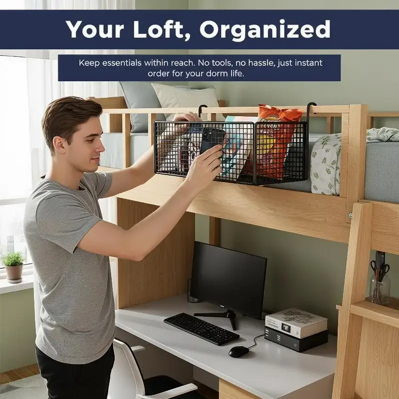 Bedside Storage Caddy No Drill No Damage Bedframe Dorm Upper Bunk Snack Holder for Dormitory Small Items Storage