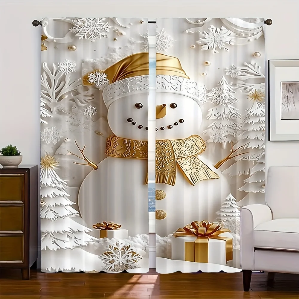 2pcs Christmas Snowman and Pine Tree Sheer Curtains – Festive Holiday Decor for Bedroom Living Room Dining Room and More