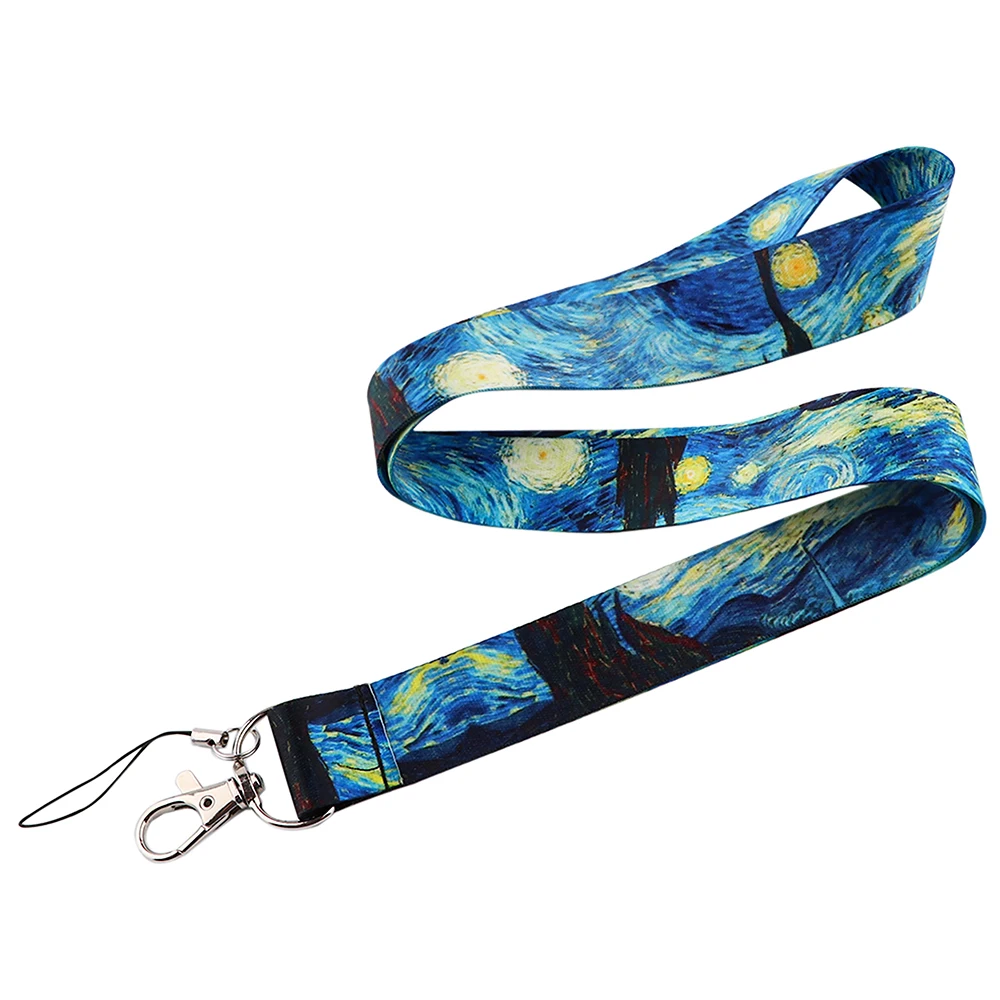 FI8 Van Gogh Keychain Neck Lanyard For Keys Long Phone USB Hanging Kids Ornaments Anti-Lost Hang Rope for Women Men