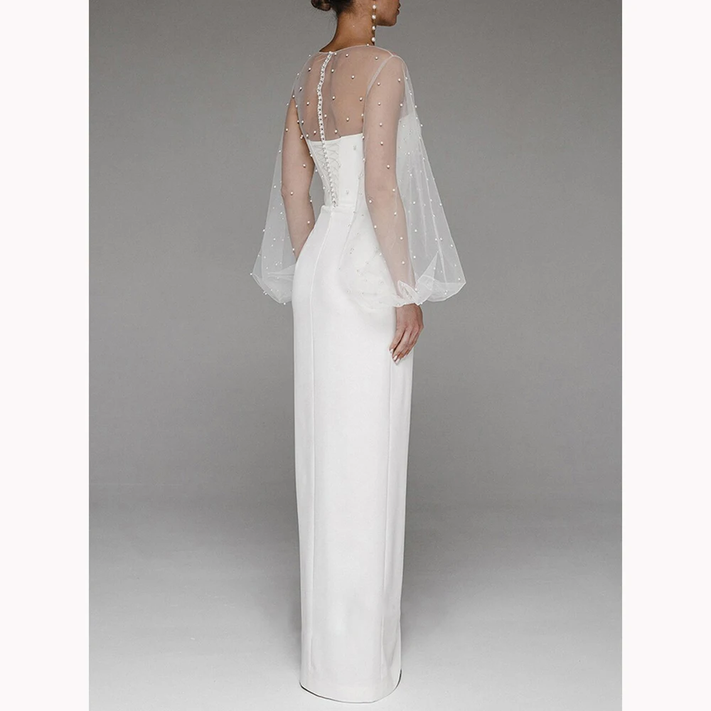 ชุดสตรีเซ็กซี่ Sweetheart คอเพิร์ลสะโพกโคมไฟแขนเสื้อชุดภาพลวงตา O-คอประณีตอย่างเป็นทางการ Evening Party Slit Dresses