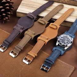 Vintage Leather Cuff Watch Strap Men Wristband with Mat Watchband Bracelet Handmade Fossil Watch Straps 18mm 19mm 20mm 21mm 22mm