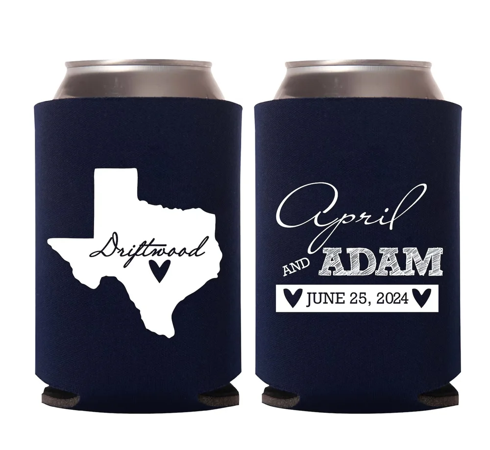 State Map Wedding Can Coolers - Texas or ANY State Wedding Favors Can Coolers - Custom Can Coolers - Personalized Wedding Can