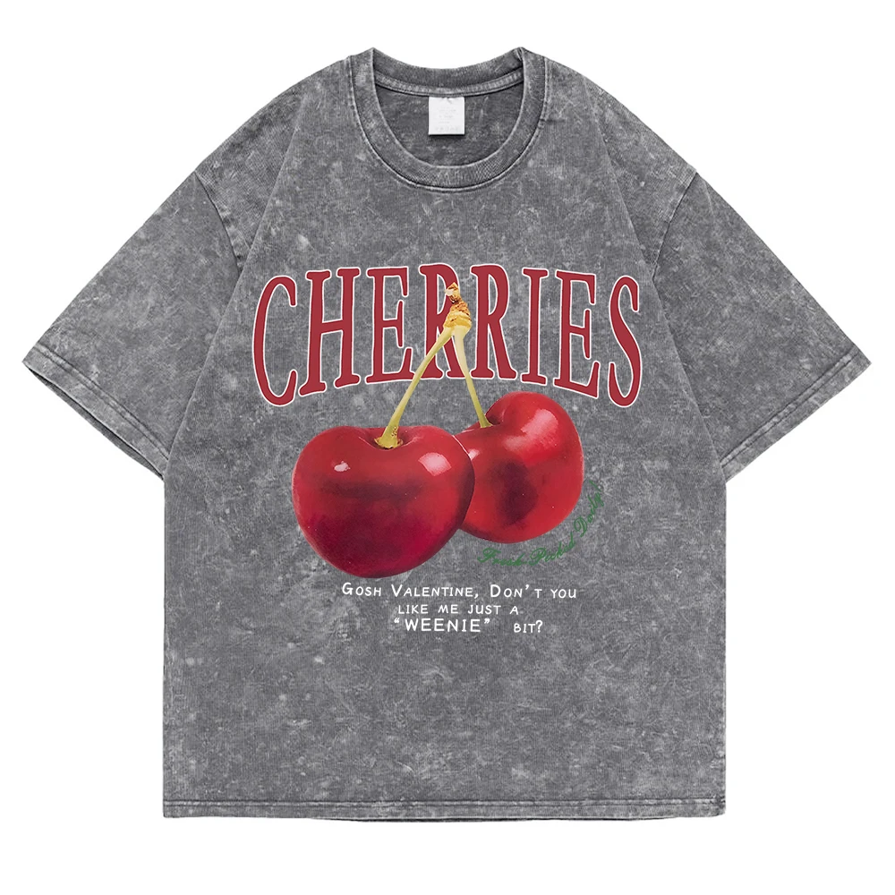 Fresh Red Cherries T Shirts Women Summer American Retro Cotton Soft T-Shirts Holiday Casual Normcore Tshirt Loose Short Tops