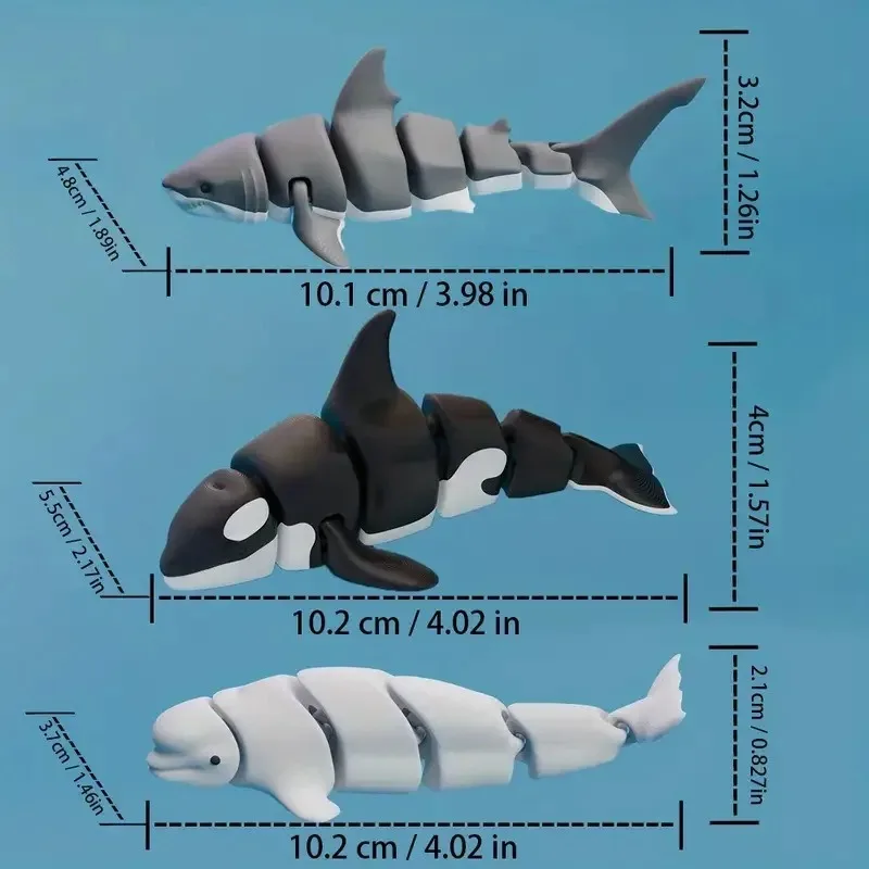 Jouet décoratif imprimé en 3D, décoration de bureau, petit animal articulé, requin, jouet anti-stress pour le bureau