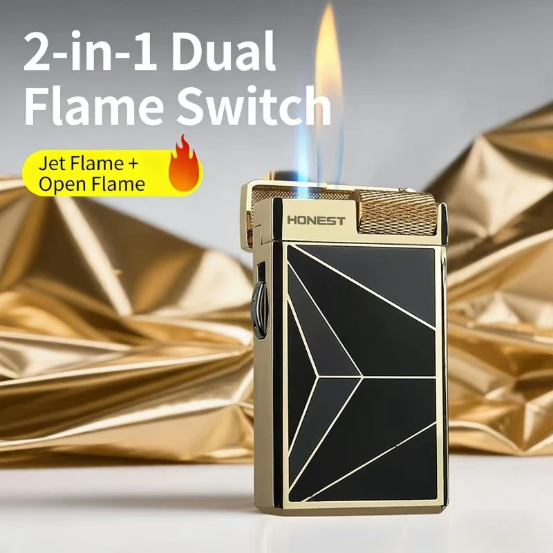 HONEST business type dual-fire inflatable lighter grinding wheel ignition/visible air chamber/high-end men's gift lighter