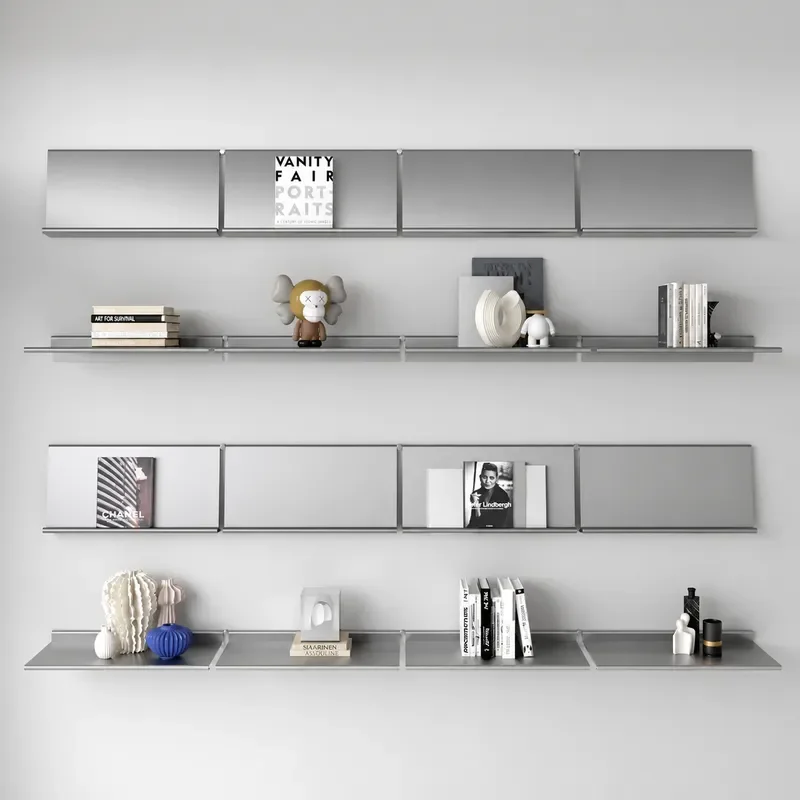Stainless steel wall bookshelf wall cafe decoration dual-purpose one-word baffle magazine rack wall hanging suspension rack